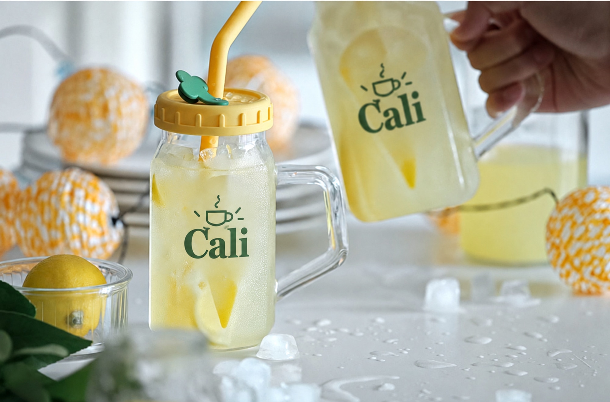 Sunlit glasses filled with a fresh summer drink